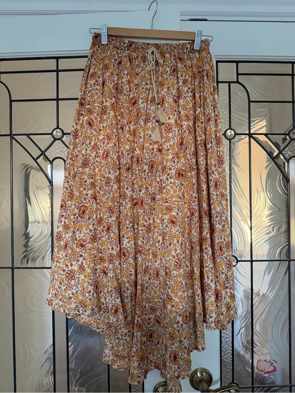 Spell & The Gypsy Floral Tassel Drawstring Skirt - Cream, Mustard & Brown - Picture 2 of 4